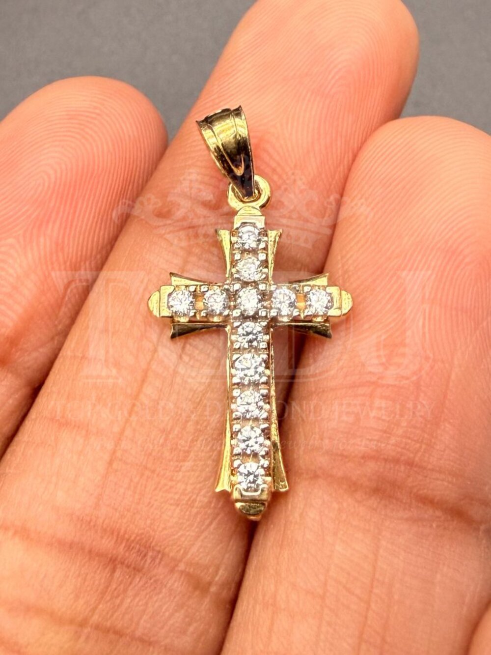 14K Two Tone Gold Cubic zirconia Cross Pendant